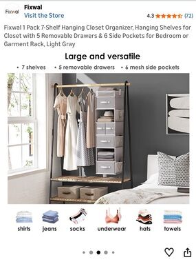 NIB 7-Shelf Hanging Closet Organizer - Light Gray